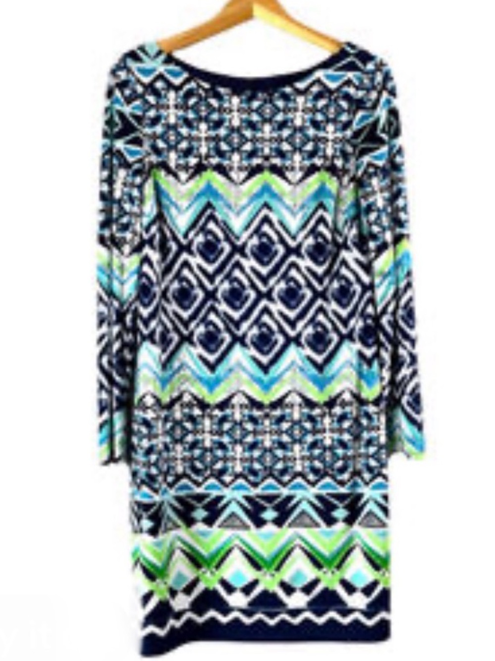 Vince Camuto Navy, Aqua and Mint Geometric Long Sleeve Dress